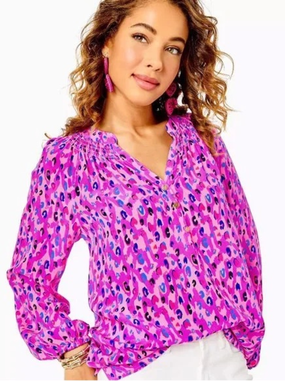 Lilly Pulitzer Elsa Silk Top in "Spotted In Love" (Wild Fuchsia) ✨ XL